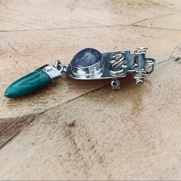 Vintage Southwestern Sterling Pin or Pendant, 14k Gold, Turquoise and Amethyst - Picture 13 of 17